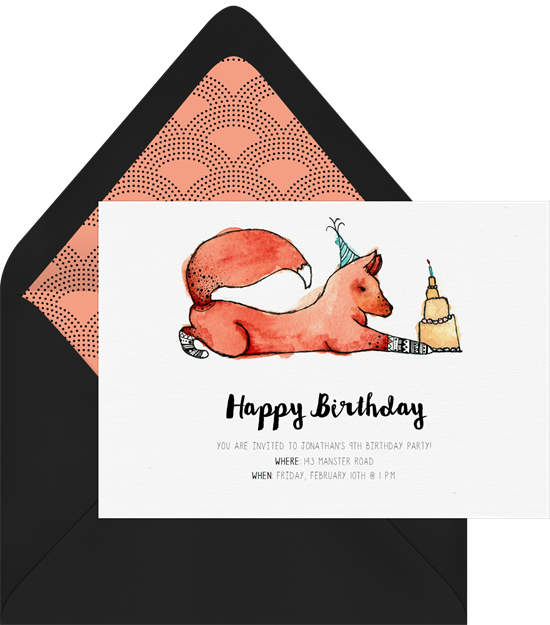 Birthday Fox Invitation In Black - Eurasian Red Squirrel (550x625)