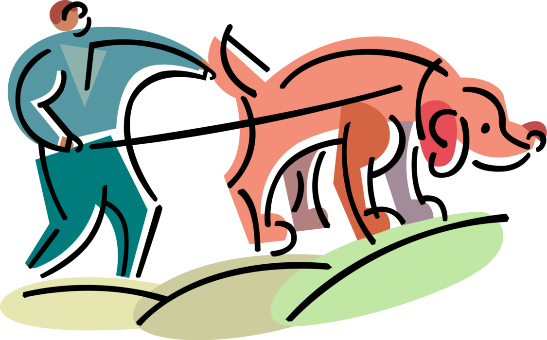 Vector Illustration Of Dog Owner Walks Family Pet Dog - Vector Illustration Of Dog Owner Walks Family Pet Dog (1125x700)
