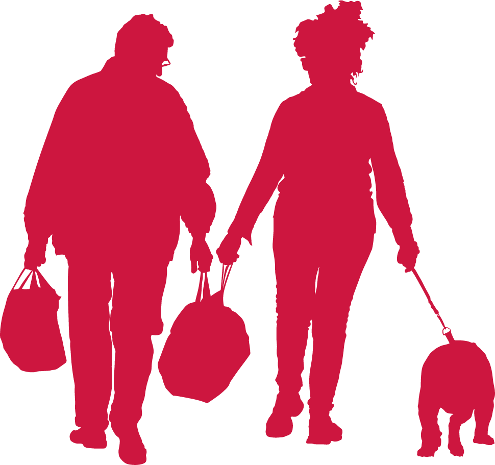 Middle Aged Couple With Dog - Dog Walking (970x911)