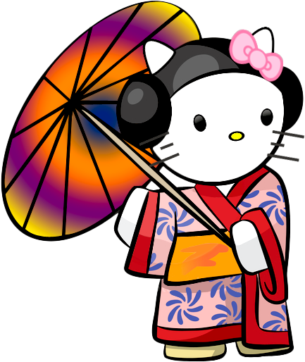 Geisha Hello Kitty By Fearoftheblackwolf - Cute Geisha Cartoon (482x550)