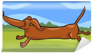 Running Dachshund Dog Cartoon Illustration Wall Mural - Illustration (400x400)