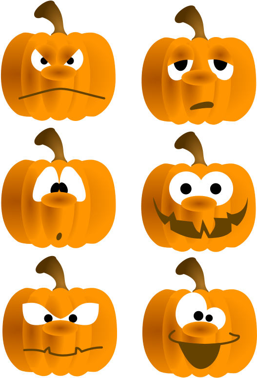Free Set Of Six Funny Pumpkin Faces Clip Art - Funny Face Pumpkins Clipart (871x1280)