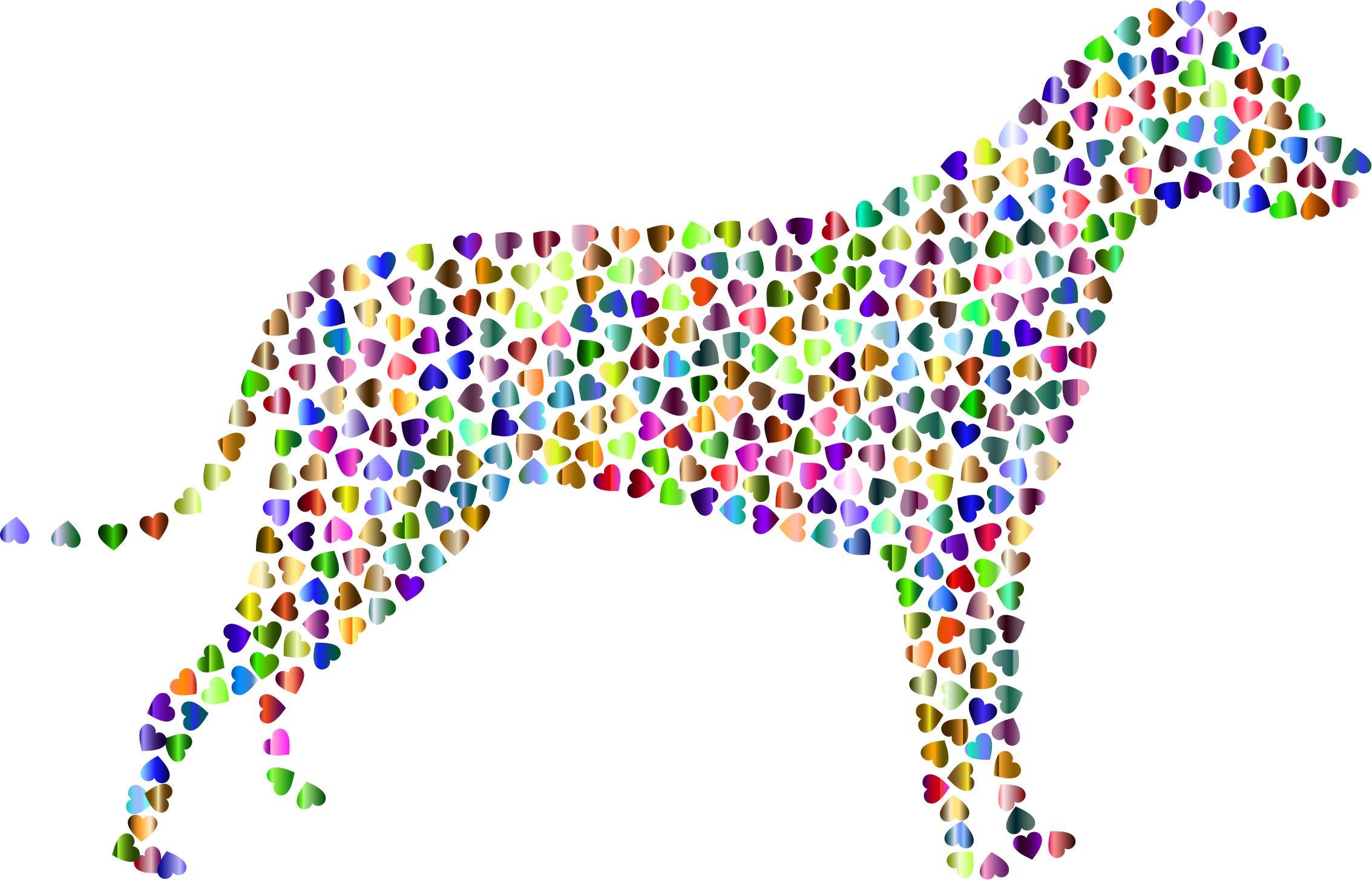 Dog Hearts Silhouette Prismatic 4 - Dog Silhouette Made With Hearts (2267x1455)