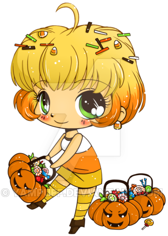 Candy Corn Minichibi Commish By Yampuff - Chibi Candy Girls Cartoon (400x496)