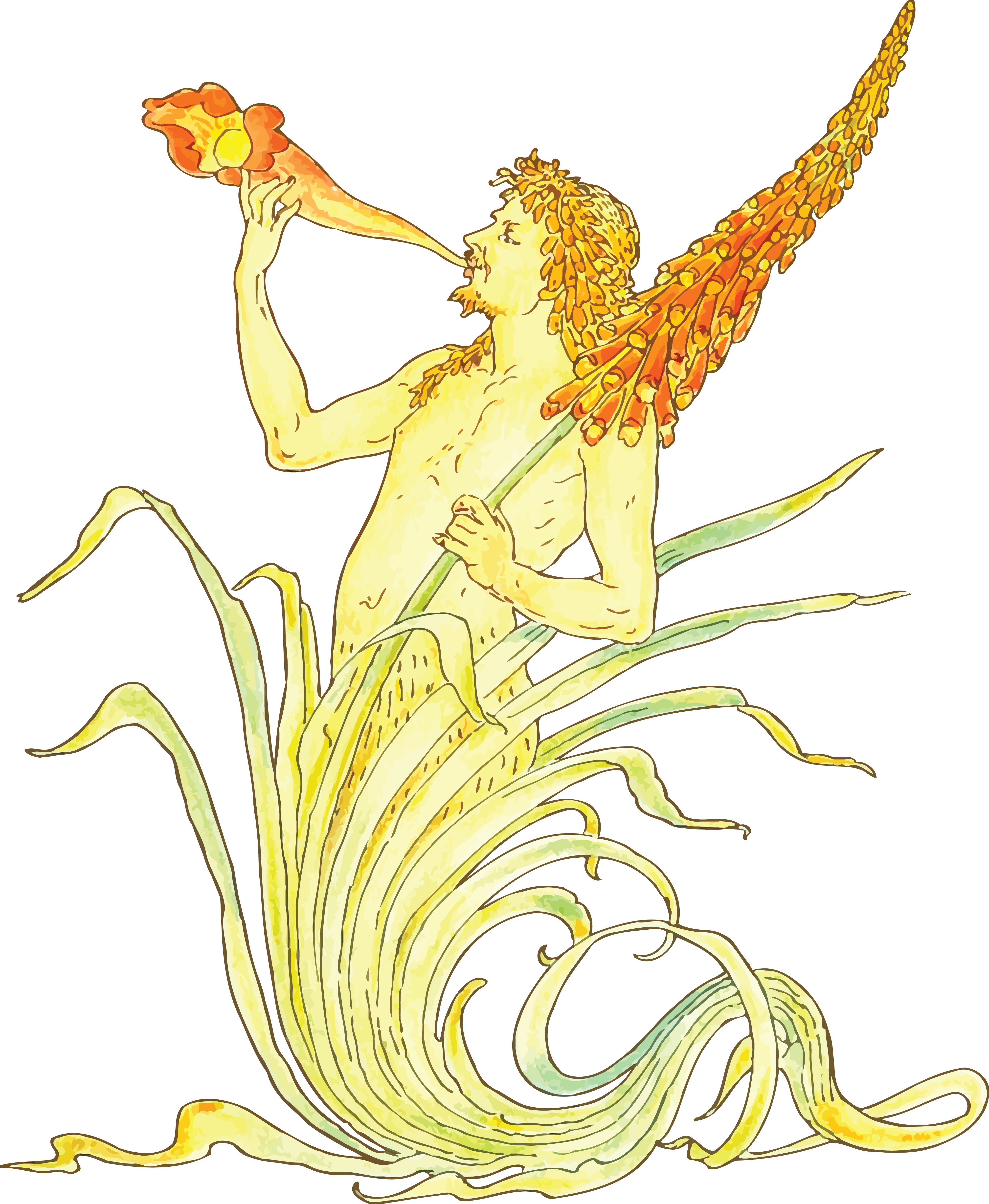 Free Clipart Of A Man Blowing A Trumpet In A Flower - Music (4000x4871)