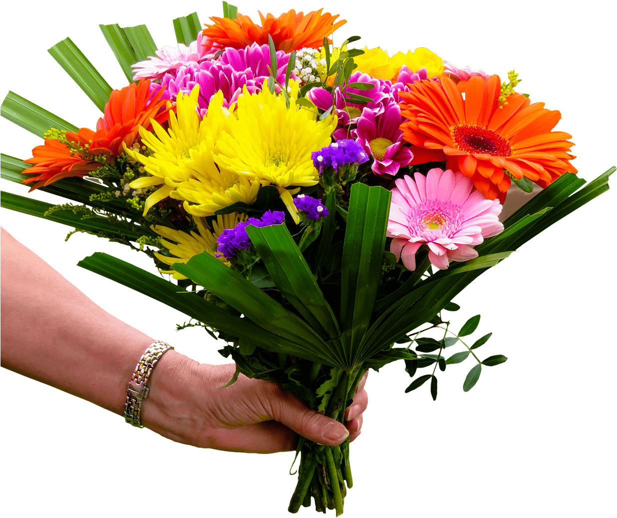 Bouquet Flowers Png Transparent Images Free Download - Bouquet With Hand Png (1280x1163)