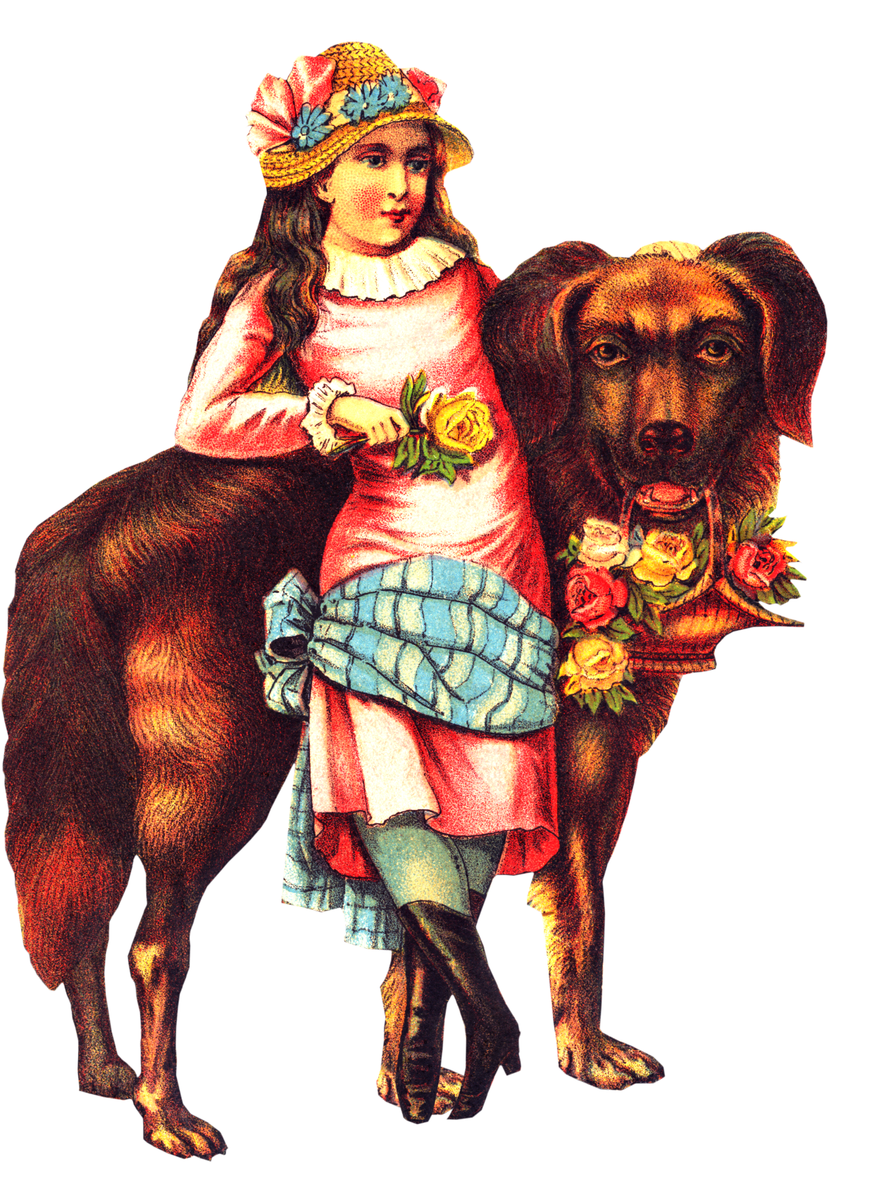 Free Victorian Girl Big Dog Clipart - Clip Art (1255x1692)