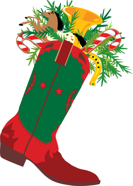 A Cowboy Christmas Boot - Western Christmas Clipart (428x600)
