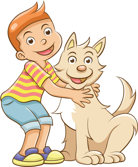 Clipart Köpek Seven Erkek Çocuk - Playing With Pets Cartoon (450x600)
