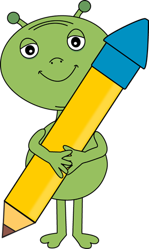 Alien Holding A Big Pencil - Alien Teacher Clipart (299x500)