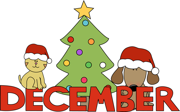Month Of December Christmas Pets Clip Art - Clipart December (600x374)