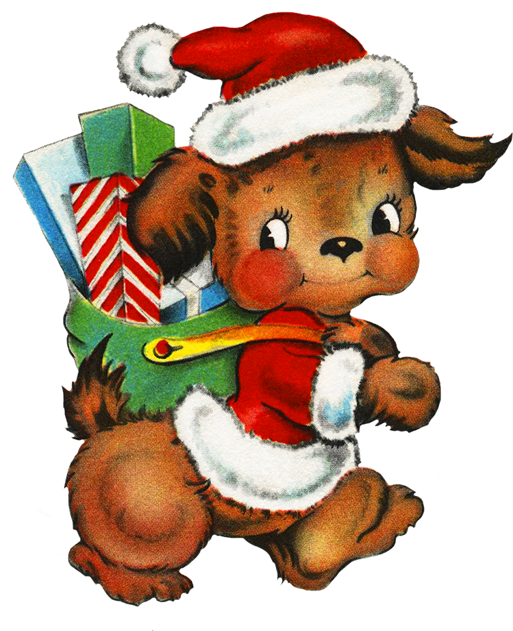 Cute Dog Delivering Christmas Presents - Cartoon (853x945)