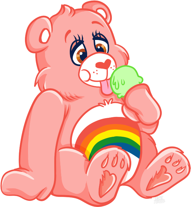 Cheer Bear Eating Ice Cream By Niwinoodle - Care Bears Ice Cream Art (661x713)