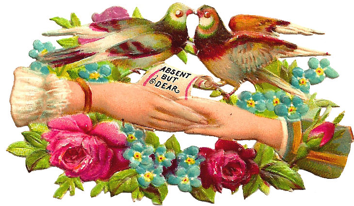 Victorian Pink Flowers And Birds Clipart - Two Kissing Birds The One I Love Laptop Sleeve Case (1011x712)