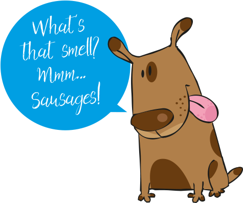 Dog Smelling Sausages - Dog (600x401)