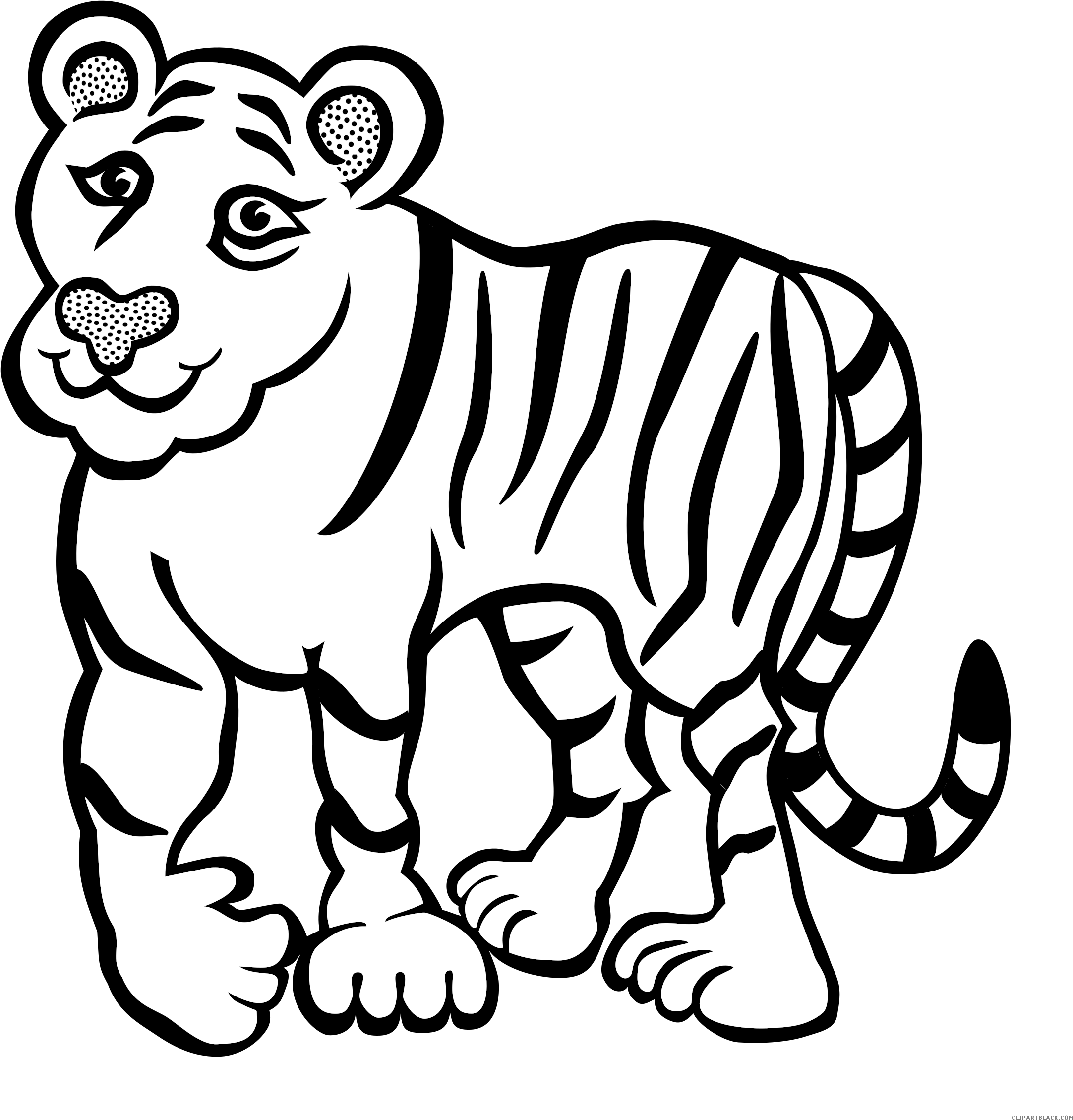 Outline Of Running Tiger Royalty Vector Clip Art Image - Hewan Kartun Hitam Putih (2308x2400)