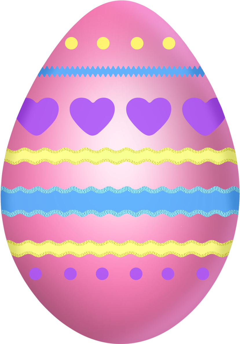 Easter Pink Egg With Hearts Png Clipart Picture - Transparent Easter Eggs Png (878x1227)
