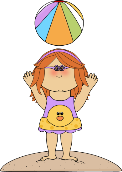 Summer Kids Clip Art - Girl With Beach Ball Clipart (390x550)