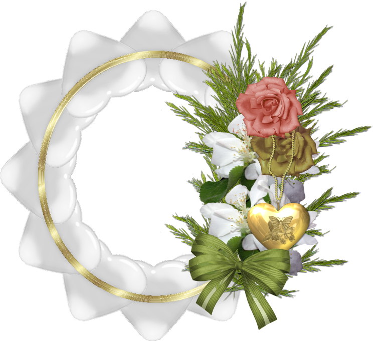 Gold Transparent Round Frame With White Hearts And - White Rose Frame Transparent (763x704)