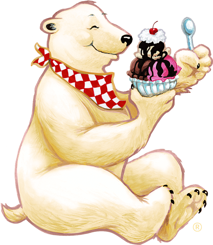 Polar Bear Eating A Herrell's® Ice Cream Sundae - Herrell's Ice Cream (722x822)