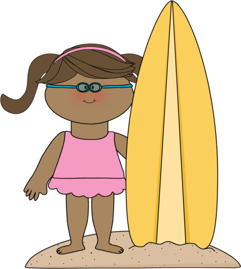 Kids Summer Clipart - Girl With Surfboard Clipart (492x550)