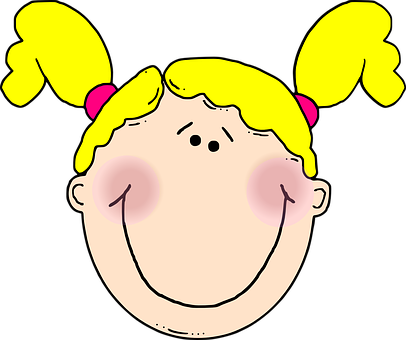 Girl Happy Smile Female Pigtails Blond Cau - Girl Face Clip Art (600x501)