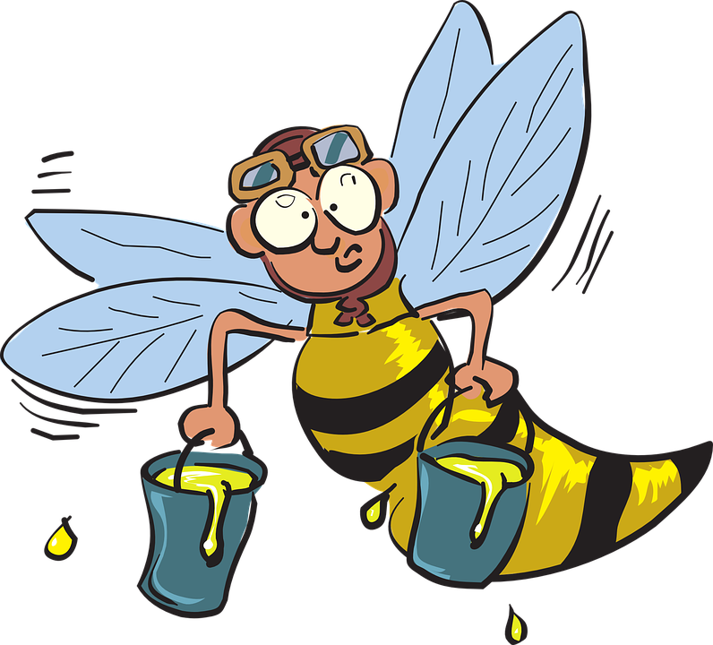 Honey, Cartoon, Bee, Flying, Wings, Insect, Buckets - Worker Bee Cartoon Bee (796x720)