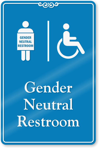 Handicap Gender Neutral Restroom Showcase Sign - Unisex Public Toilet (422x800)