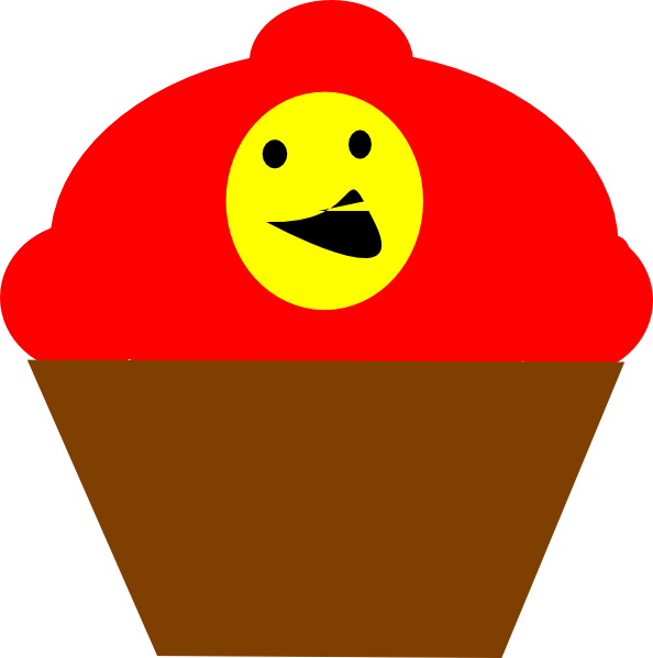 Cupcake Redbrown Smiling Face Clip Art - Smiley (594x599)