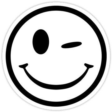 Smiley Face Wink Stickers By Buud - Wink Smiley Face Black And White (375x360)