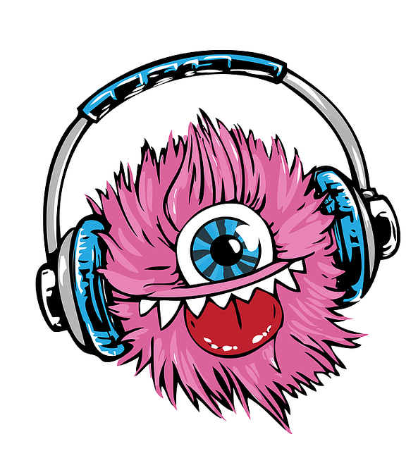 Monster, Headphones, Headset, Listen, Smile, Music - Music Monsters Art (593x640)