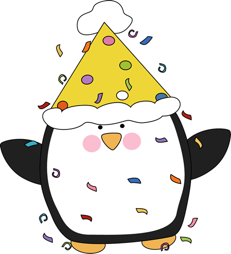 Penguin Party Clipart - Penguin With Party Hat (455x500)