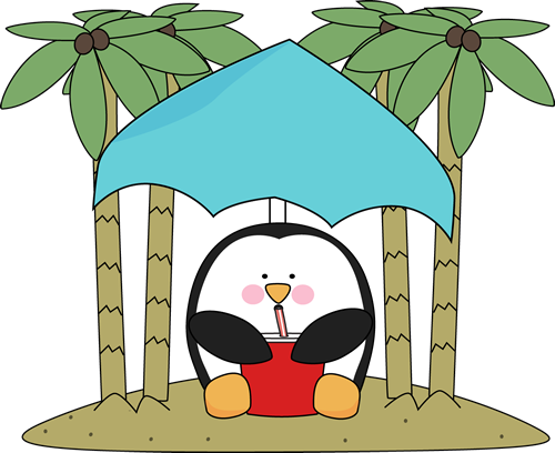 Penguin On An Island - Penguin With Palm Tree (500x408)