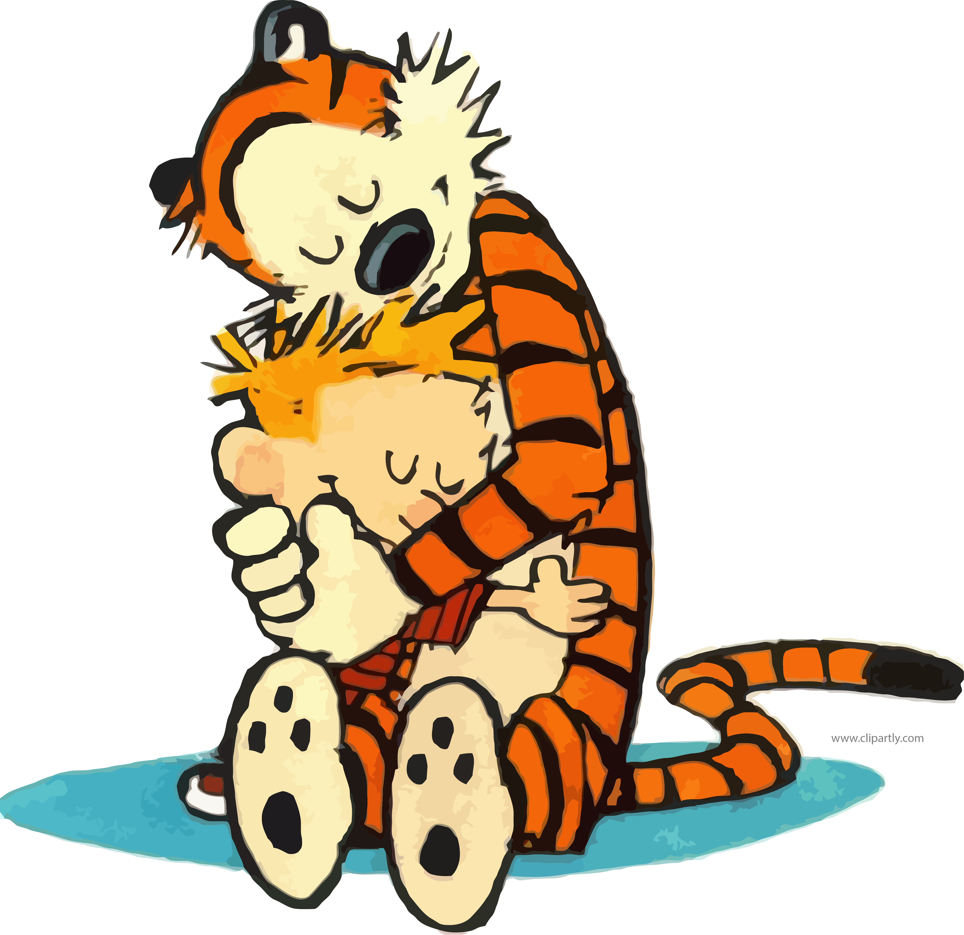Sleeping Tigger And Boy Hug Clipart Png - Calvin And Hobbes Sad (4024x3904)