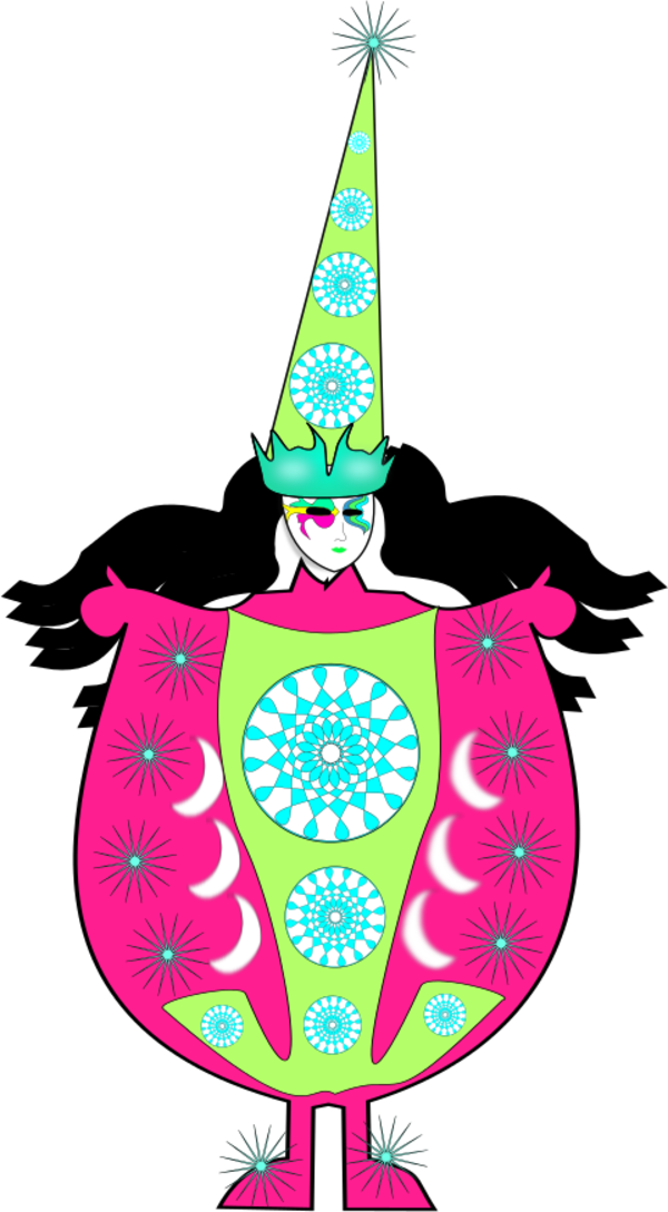 Clown Wearing Large Dress And Long Hat - Illustration (600x1089)