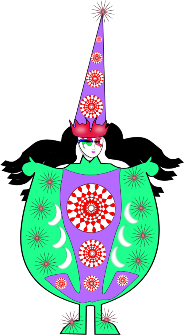 Clown Wearing Large Dress And Long Hat - Clown Wearing Large Dress And Long Hat (600x1089)