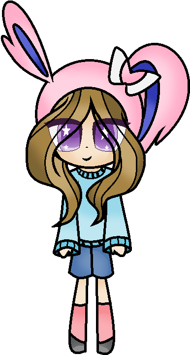 Girl In Sylveon Costume - Cartoon (421x744)