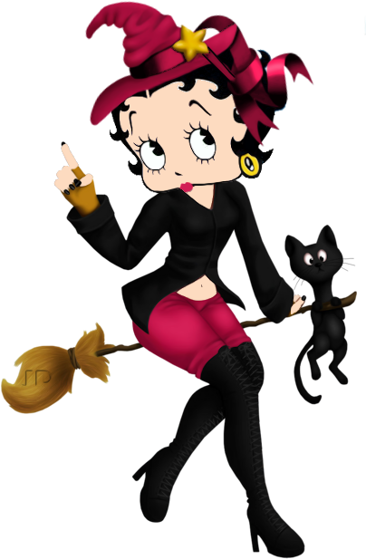 Bb- Sitting On Broom - Animated Betty Boop Witch (481x635)