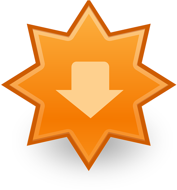 Download, Arrow, Down, Star, Badge, Orange, Icon - Update Icon (606x640)