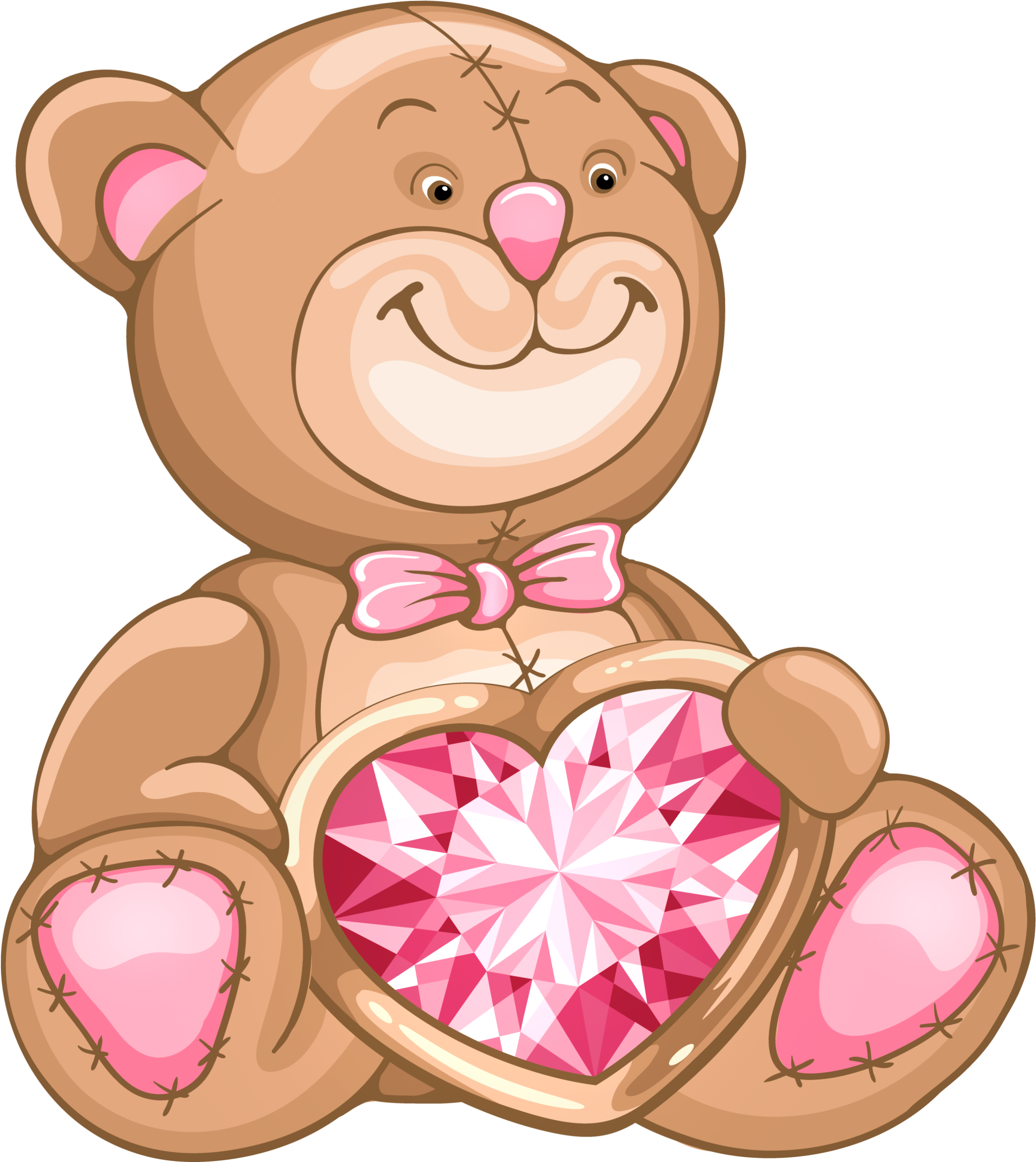 Transparent Teddy Bear With Diamond Heart Png Clipart - Transparent Background Clipart Transparent Pink Transparent (2546x2813)