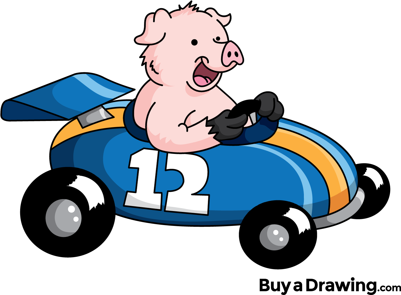 Race Car Cartoon - Pig In A Race Car (1500x1115)