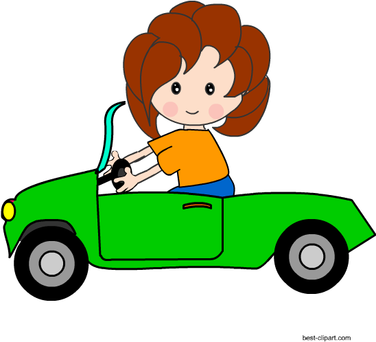 Girl Driving A Green Car Free Clip Art - Clip Art (550x550)