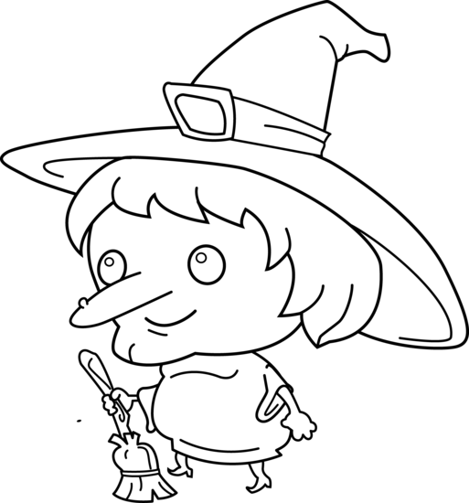 Cute Witch Coloring Page - Witch Black And White (513x550)