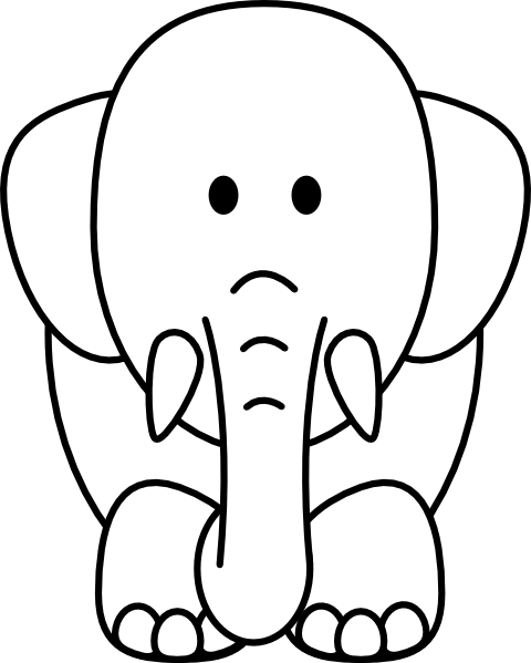 Cartoon Elephant Bw Clip Art At Clker - Black And White Clip Art Of Wild Animals (480x599)