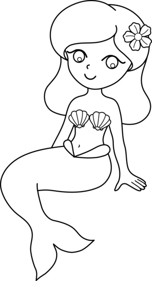 Cute Colorable Mermaid Design Free Clip Art - Easy Mermaid Coloring Page (298x550)