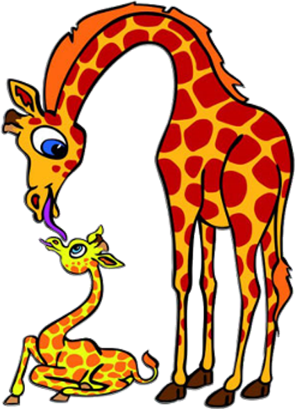 Giraffe Cartoon Animal Images - Wandsticker Giraffe Mit Kind (600x600)