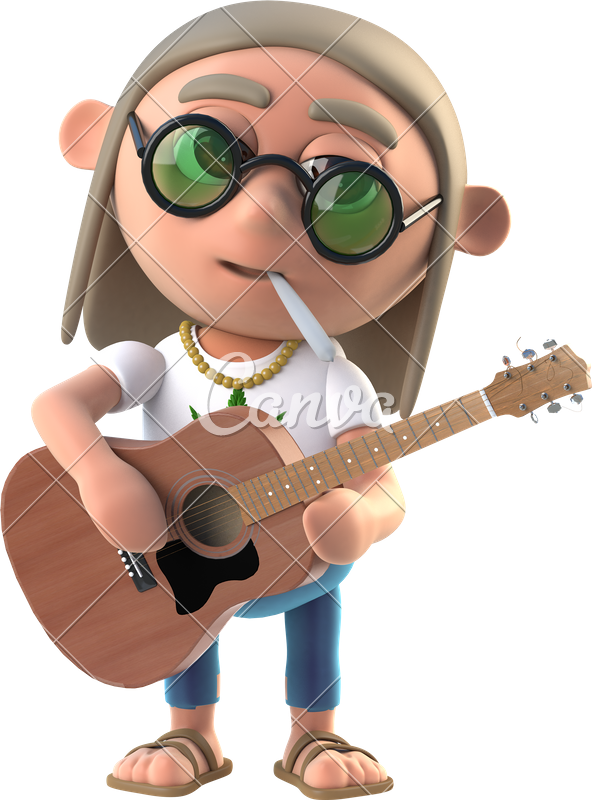 3d Hippie Stoner Plays His Acoustic Guitar - Magnifying Glass (592x800)