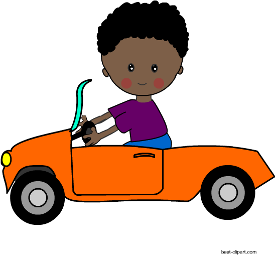 Boy Driving An Orange Car Free Png Clip Art - Clip Art (550x550)
