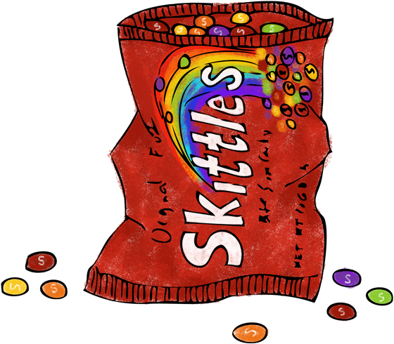 Cartoon Bag Of Skittles (565x500)