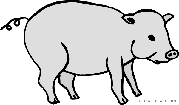 Grayscale Pig Animal Free Black White Clipart Images - Pig (600x352)